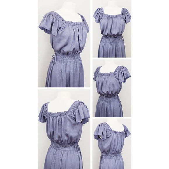 NEW Current Air Lilac Blue Ruffle Satin Midi Dress - Picture 3 of 10